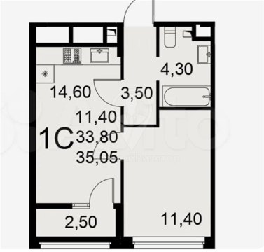 1-к квартира, 5/23 эт., 35м²